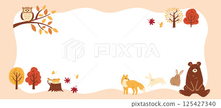 秋季可愛動物插圖框架 125427340