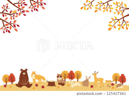 Autumn cute animal illustration frame 125427361