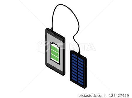 Isometric illustration of a solar charging set for smartphones Isometric illustration of a solar charging set for smartphones 125427459