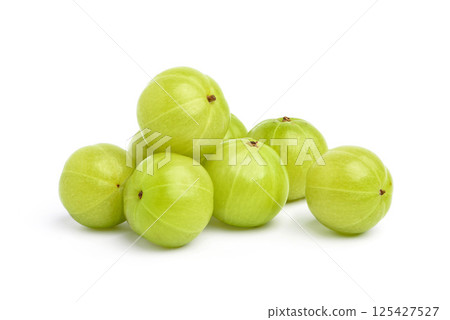 Amla, Pile of Fresh Indian gooseberry fruits isolated on white background. Amla, Pile of Fresh Indian gooseberry fruits isolated on white background. 125427527