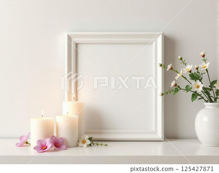 Vibrant white frame with assorted candies and fresh flowers, festive decorative border Vibrant white frame with assorted candies and fresh flowers, festive decorative border 125427871