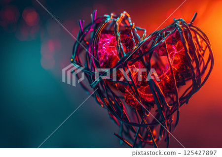 Romantic Wire Heart Sculpture with Glowing Interior for Valentine Concepts Romantic Wire Heart Sculpture with Glowing Interior for Valentine Concepts 125427897