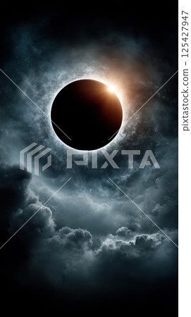 solar eclipse with dramatic clouds and glowing corona creates mysterious atmosphere solar eclipse with dramatic clouds and glowing corona creates mysterious atmosphere 125427947