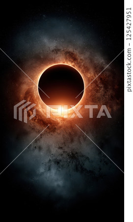 glowing black hole surrounded by swirling cosmic clouds glowing black hole surrounded by swirling cosmic clouds 125427951