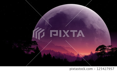digital art exhibition under glowing purple moon 125427957