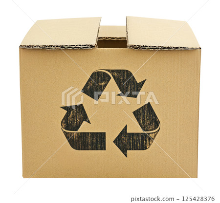 Cardboard Box with Recycle Symbol 125428376