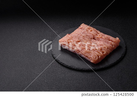 Raw minced chicken with salt, spices and herbs Raw minced chicken with salt, spices and herbs 125428500