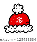 Doodle red cute hat with snowflake, fur 125428634