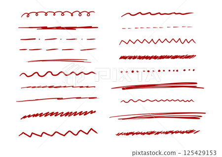 Underline red mark border doodle hand drawn mark, swoosh highlight freehand brush. Grunge scribble curvy symbol. Marker check figure. 125429153
