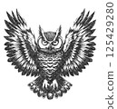 Owl Illustration with Risograph Overprint and Retro Texture 125429280