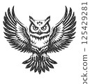 Owl Illustration with Risograph Overprint and Retro Texture 125429281