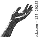 Women Hands Illustration with Risograph Overprint and Retro Texture on White Background 125429282