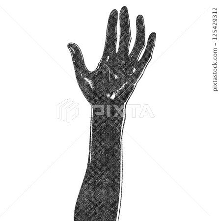 Women Hands Illustration with Risograph Overprint and Retro Texture on White Background 125429312