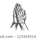 Prayer Hands Illustration Retro Risograph Texture 125429314