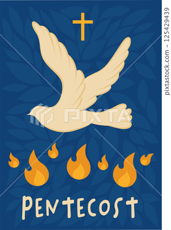 Pentecost dove flame Holy Spirit fire symbol Christian religion. Celebration of Pentecost Pentecost dove flame Holy Spirit fire symbol Christian religion. Celebration of Pentecost 125429439