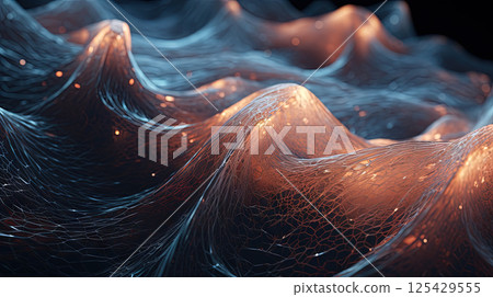 Scientific abstraction with futuristic textured tissue waves. Tech background with close-up wave bio texture. Generated AI. Scientific abstraction with futuristic textured tissue waves. Tech background with close-up wave bio texture. Generated AI. 125429555