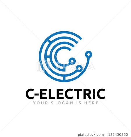 C Letter Business Electric Circuit Technology Line Abstract Logo Template 125430260