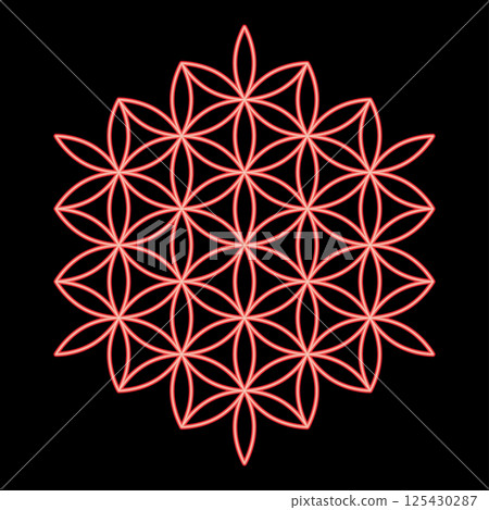 Neon flower of life Sacred geometry red color vector illustration image flat style Neon flower of life Sacred geometry red color vector illustration image flat style 125430287