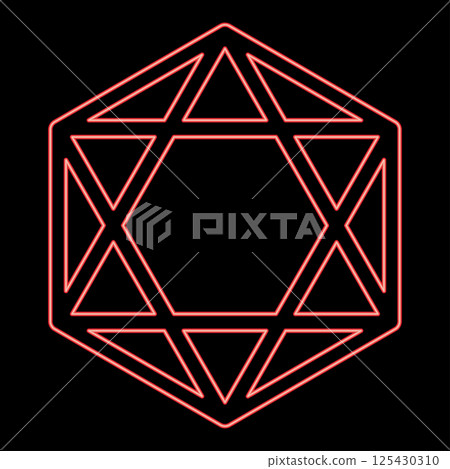 Neon octagedron icosahedron sacred geometry symbol red color vector illustration image flat style 125430310