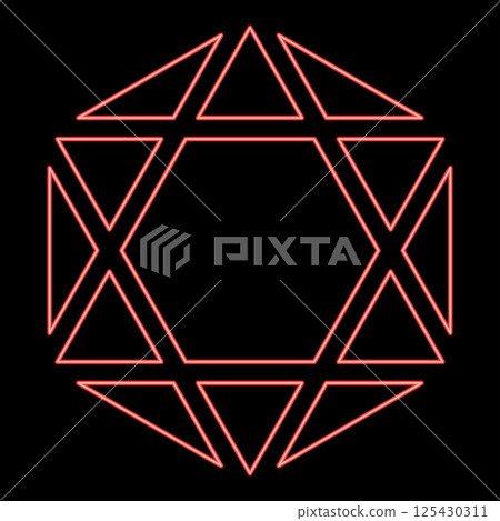 Neon octagedron icosahedron sacred geometry symbol red color vector illustration image flat style 125430311