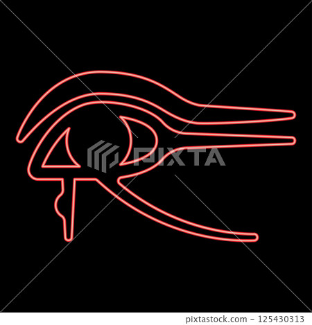 Neon eye god Horus Egyptian symbol mystical protective amulet of Pharaohs paganism Uadzhat sign Uadzhet red color vector illustration image flat style Neon eye god Horus Egyptian symbol mystical protective amulet of Pharaohs paganism Uadzhat sign Uadzhet red color vector illustration image flat style 125430313