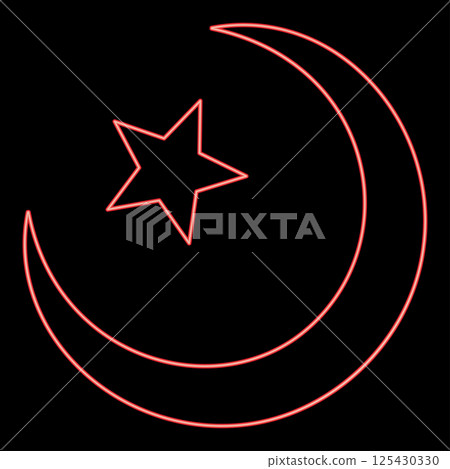 Neon symbol Alem Islam Halfmoon Arabic moon and star red color vector illustration image flat style 125430330