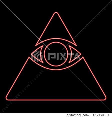 Neon kao Give all seeing eye in pyramid inside triangle Illuminati symbol Masonic red color vector illustration image flat style 125430331
