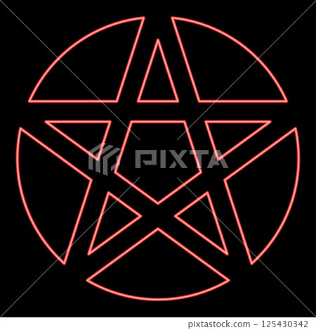 Neon pentakl Neopagan Wicca Pentacle Neo paganism sign five pointed star in circle inside round Pentagram magic symbol red color vector illustration image flat style Neon pentakl Neopagan Wicca Pentacle Neo paganism sign five pointed star in circle inside round Pentagram magic symbol red color vector illustration image flat style 125430342
