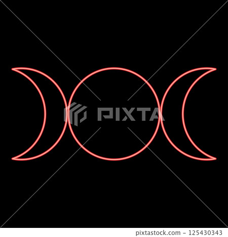 Neon simbol triple goddess religious sign moon phases wiccan red color vector illustration image flat style Neon simbol triple goddess religious sign moon phases wiccan red color vector illustration image flat style 125430343