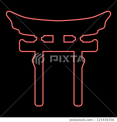 Neon torri gate symbol Shinto Japanese Arch Asian Toria travel concept red color vector illustration image flat style Neon torri gate symbol Shinto Japanese Arch Asian Toria travel concept red color vector illustration image flat style 125430356