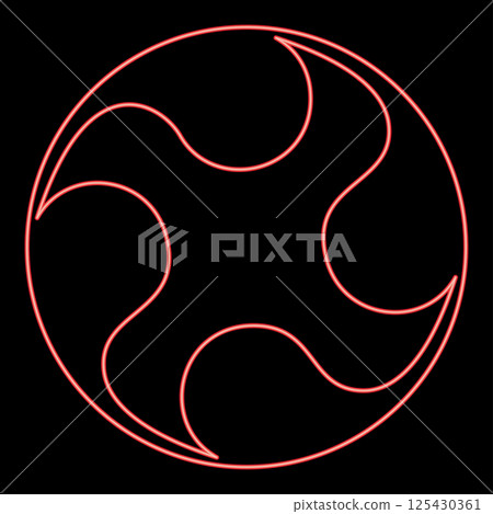 Neon tomoe symbol religious sign Japanese religions Oriental four petal red color vector illustration image flat style Neon tomoe symbol religious sign Japanese religions Oriental four petal red color vector illustration image flat style 125430361