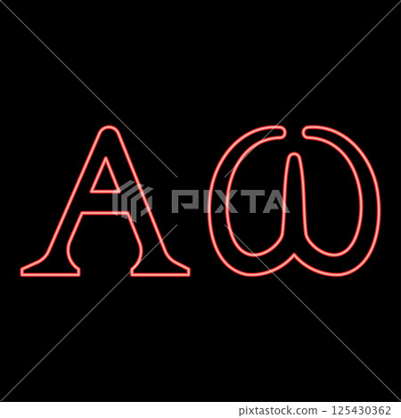 Neon alpha Omega symbols Greek sings red color vector illustration image flat style Neon alpha Omega symbols Greek sings red color vector illustration image flat style 125430362