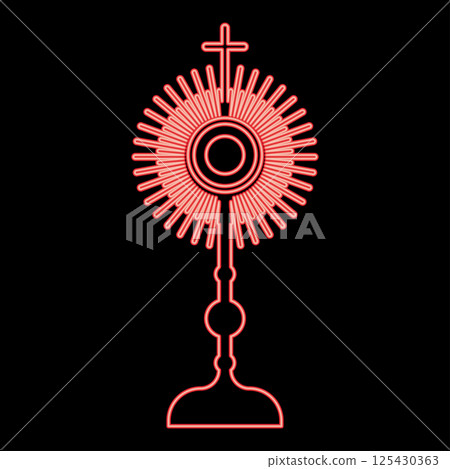 Neon monstrance Christi Sacrament of the eucharist red color vector illustration image flat style 125430363
