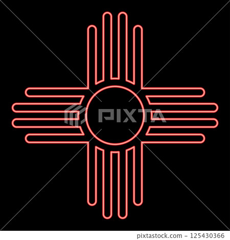 Neon zia symbol ancient sun emblem element of New Mexico flag red color vector illustration image flat style Neon zia symbol ancient sun emblem element of New Mexico flag red color vector illustration image flat style 125430366