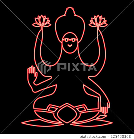 Neon lakshmi Goddess red color vector illustration image flat style 125430368