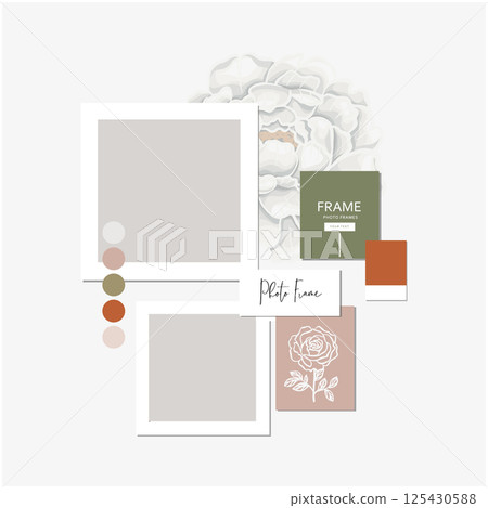 Collage Blank Photo Frame Vector Template Illustration Set.  125430588