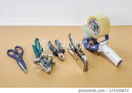 Working tool laid out on a working table 125430672