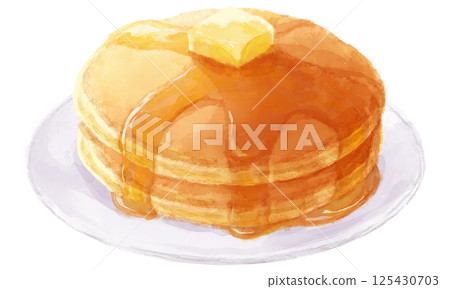 Watercolor illustration of hotcakes on a plate 125430703