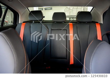 Interior of a modern car with black leather seats Interior of a modern car with black leather seats 125430810