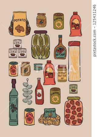 Illustration of pantry essentials. Illustration of pantry essentials. 125431246