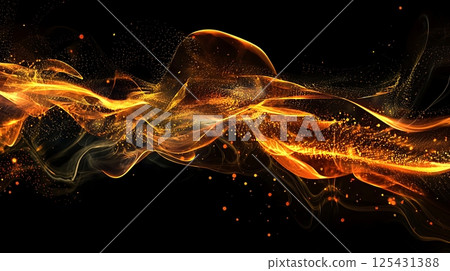 A long, curving line of fire with a lot of sparks 125431388