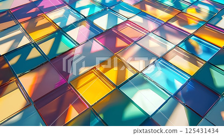 A colorful mosaic of squares with a bright yellow square in the middle 125431434