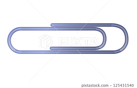 A vector illustration of a golden metallic paper clip, isolated on a white background. The clip has a realistic glossy finish and is commonly used for holding documents together. Ideal for office 125431540