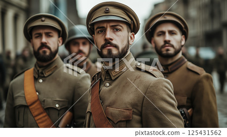 Cinematic of World War II soldiers. Military operation and War Concept. Generative Ai. Cinematic of World War II soldiers. Military operation and War Concept. Generative Ai. 125431562