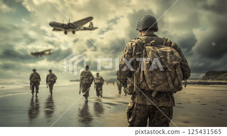 Cinematic of World War II soldiers. Military operation and War Concept. Generative Ai. 125431565