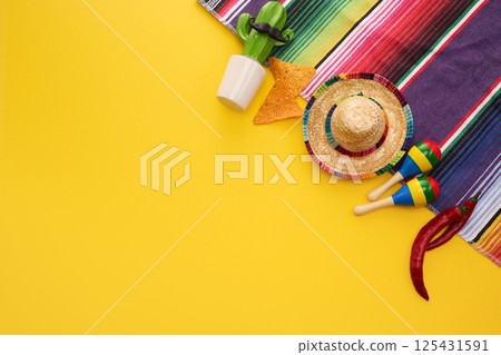 Cinco de mayo carnival concept. Colorful Fiesta Arrangement 125431591