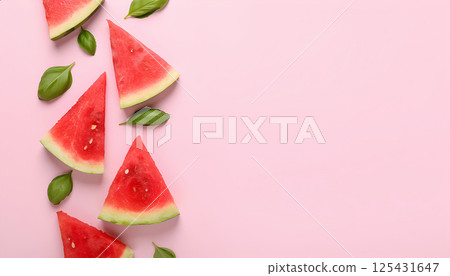 Slice of watermelon on the pink background 125431647