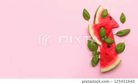 Slice of watermelon on the pink background 125431648