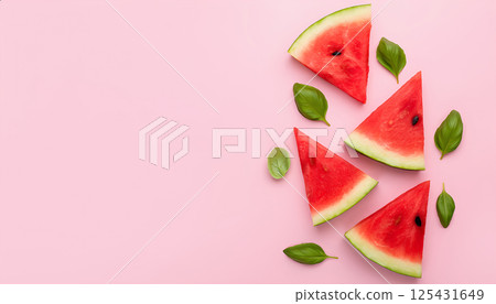 Slice of watermelon on the pink background 125431649