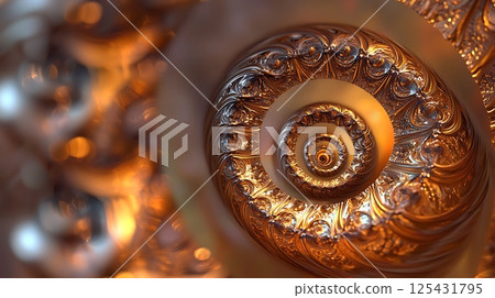 A gold spiral with a lot of detail and a shiny surface 125431795